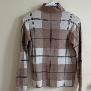 Rachel Zoe Women's Plaid Turtleneck Sweater in Cream & Light Brown